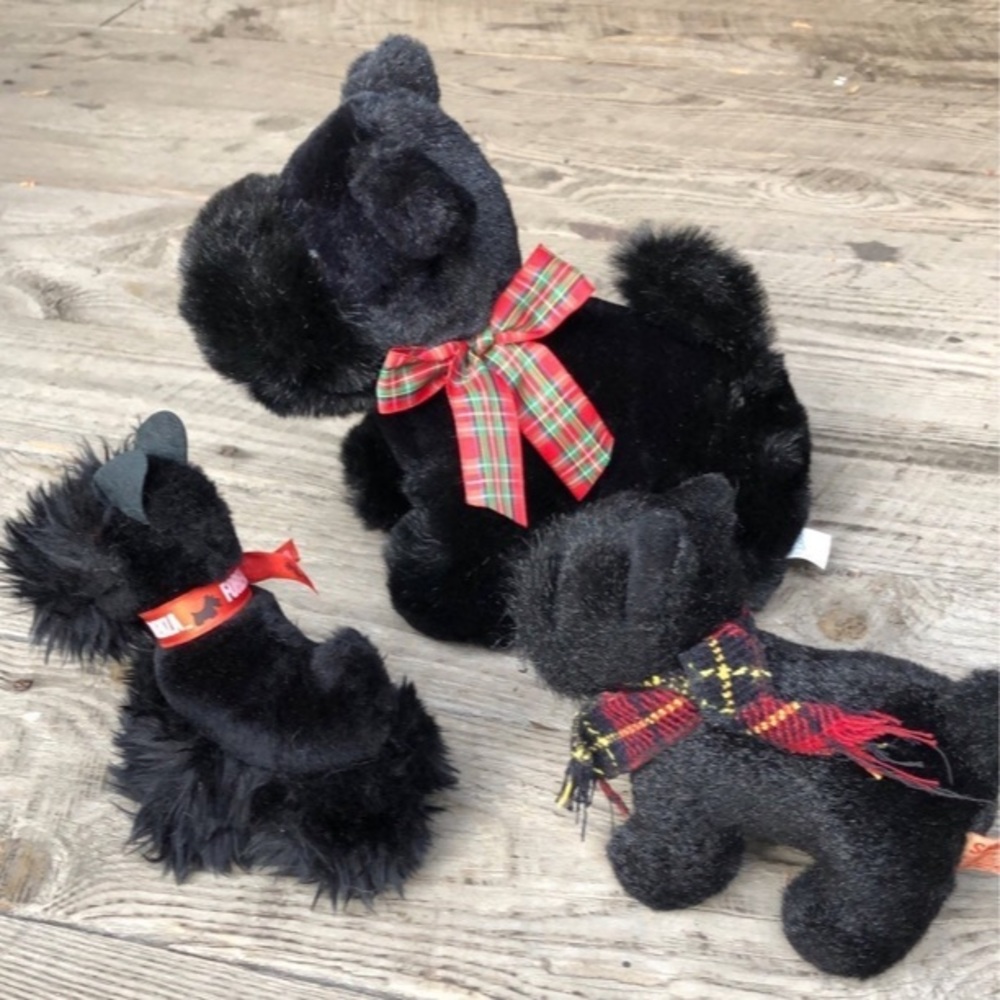 Black Scotty Dog Plush Trio 3 Dogs Puppies